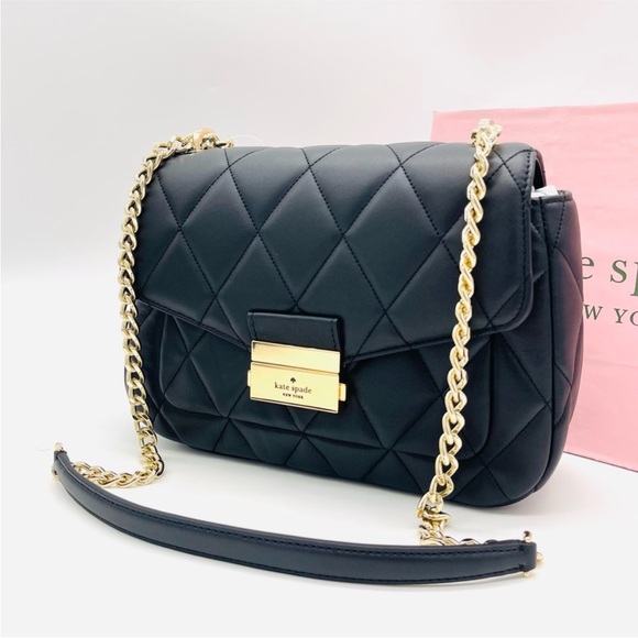 kate spade Handbags - Kate Spade Quilted Black Shoulder Bag with Gold Chain